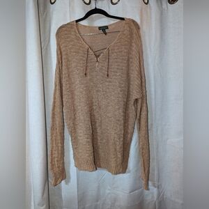 Lauren Ralph Lauren Linen And Cotton Brown Crochet Long sleeve With Leather Tie